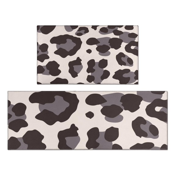 Beige and Black Of Leopard Print Kitchen Rugs Sets Of 2,Anti Fatigue Kitchen Mat Rugs Non Slip Washable,Decorative Kitchen Floor Mats for Kitchen,Sink,Laundry,17"x30"+17"x47"