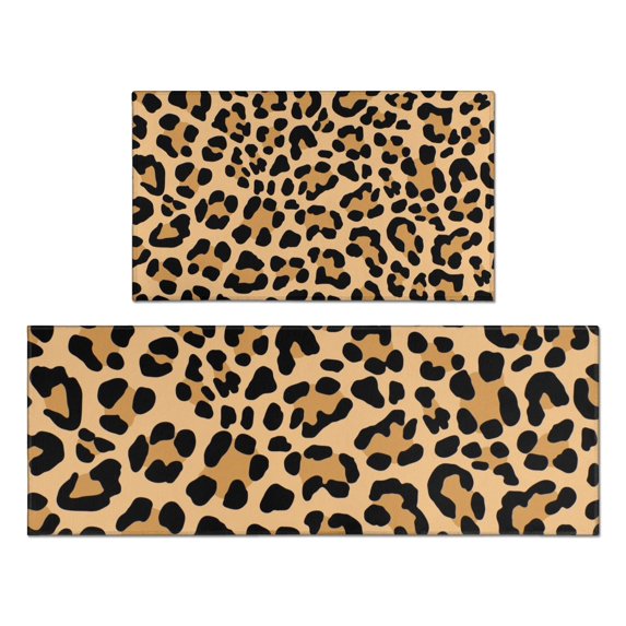 Beige and Black Of Leopard Print Kitchen Rugs Sets Of 2,Anti Fatigue Kitchen Mat Rugs Non Slip Washable,Decorative Kitchen Floor Mats for Kitchen,Sink,Laundry,17"x30"+17"x47"