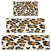 Beige and Black Of Leopard Print Kitchen Rugs Sets Of 3,Kitchen Runner Rugs Non Skid Washable,Decorative Kitchen Floor Mats for Kitchen,Sink,Laundry,17"x30"  17"x47"   17"x59"