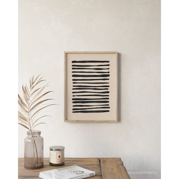 Beige Black Line Art Poster Minimalist Abstract Decor, 8x12 UNFRAMED