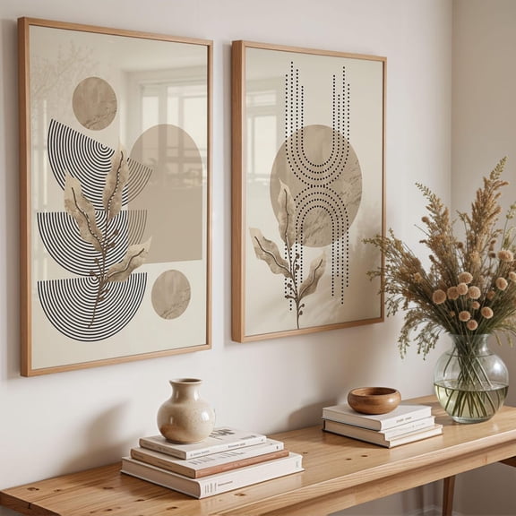 Beige Black Neutral Above Couch Modern Boho Organic Wall Art Home Decor Office Wall Art Set 2