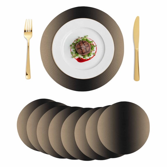 Beige Black Ombre Round 13 Inch Placemats Set of 8, Modern Gradient Abstract Art HeatResistant Non Slip Place Mats for Dining Table, Wipeable Braided Kitchen Table Mats for Housewarming