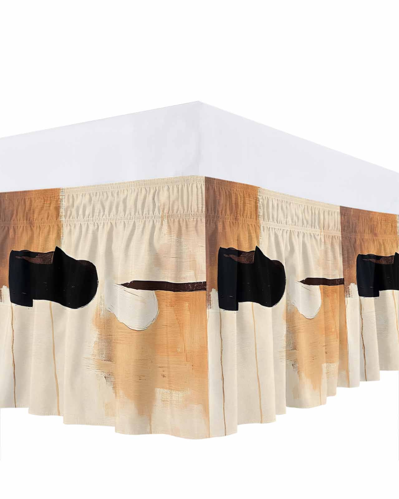 Beige Black Ruffle Bed Skirt California King Size Abstract Art Mottled Graffiti Color Block Modern Adjustable Elastic Dust Bed Skirts Wrap Around Bedskirt Wrinkle Free Easy Fit with 18 Inch Drop