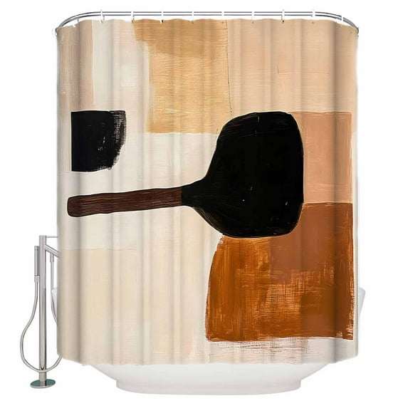 Beige Black Shower Curtain, 60" x 72", Brown Abstract Art Graffiti Color Block Modern Waterproof Bathroom Curtain Washable Shower Curtain Set with 12 Hooks