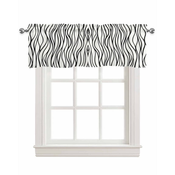 Beige Black Stripe Kitchen Valances for Windows Farmhouse Linen Window Valance Curtain for Living Room Window Treatment Abstract Art Vertical Wave Lines Valance Rod Pocket Topper Drape, 54 x 18 Inch
