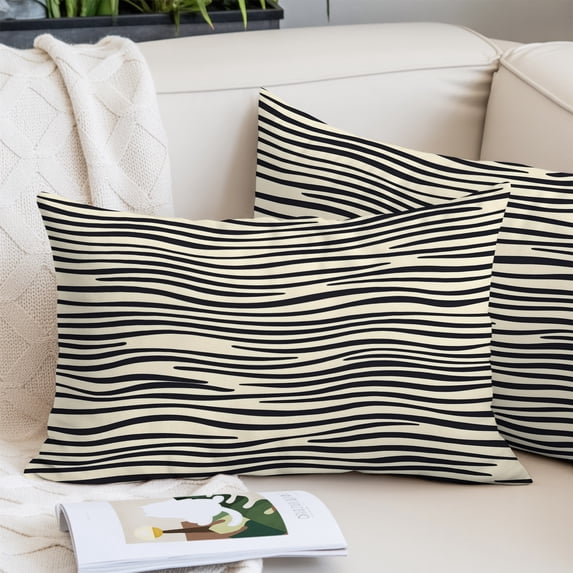 Beige Black Stripe Pillow Covers 20x26 Inch Standard Size, Modern Abstract Art Lines Wave Decorative Pillowcase with Zipper, Microfiber Pillow Protector, Breathable Pillowcases for Couch Sofa Bed