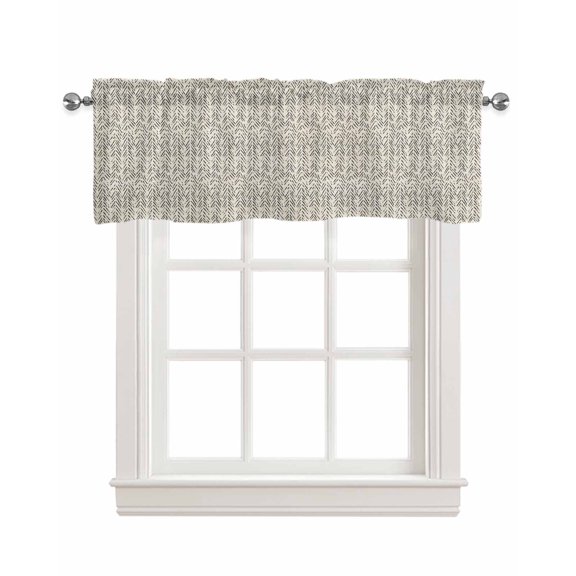 Beige Black Striped Kitchen Valances for Windows Farmhouse Linen Window Valance Curtain for Living Room Window Treatment Abstract Modern Art Irregular Stripe Valance Rod Pocket Topper, 42 x 18 Inch