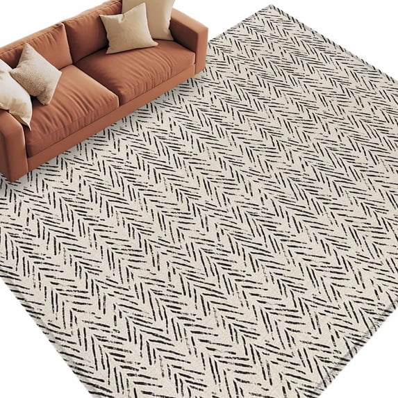 Beige Black Striped Large Area Rugs for Bedroom Living Room, Soft Non ...