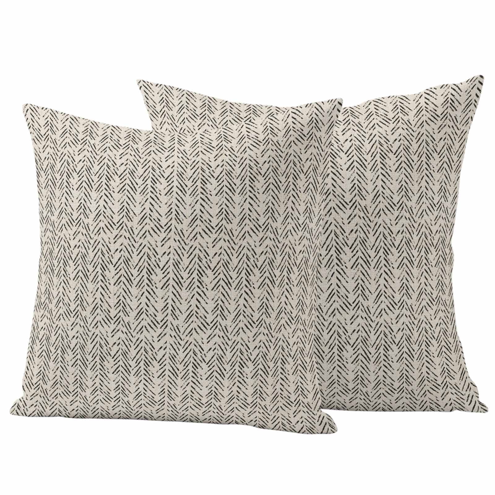Beige Black Striped Outdoor Waterproof Pillow Covers, Abstract Modern Art Irregular Stripe Decorative Square Throw Pillowcase Sofa Cushion Sham for Patio/Couch/Chair, 20"x20" 2 Pack