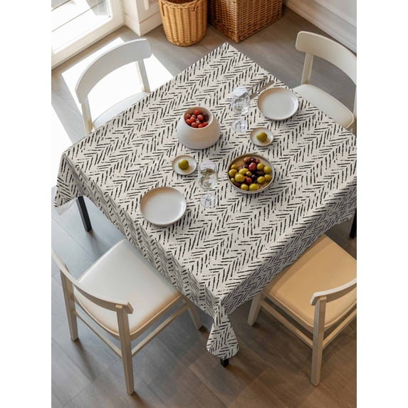 Beige Black Striped Tablecloth Square Table Cloth 60x60, Waterproof Tablecloth Outdoor Table Cloth, Abstract Modern Art Irregular Stripe Washable Table Cover for Kitchen Dinning Party