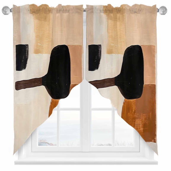 Beige Black Swag Valances for Windows 2 Pack Brown Abstract Art Graffiti Color Block Modern Swag Kitchen Curtains 45 Inches Long Rod Pocket Short Window Treatment for Kitchen Bathroom 36"x45"
