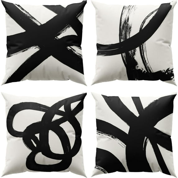 Beige and Black Throw Pillows Set of 4 20x20 Inch Abstract Striped Cushion Covers for Modern Living Room Sofa Bedroom Decorative Pillows Cases Add Sophistication and Style