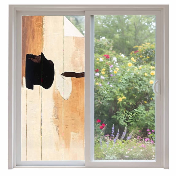 Beige Black Window Privacy Film Abstract Art Mottled Graffiti Color Block Modern Decorative Glass Window Film UV Blocking Static Cling Non-Adhesive Sticker Covering for Home Door 35.4x78.7 inches