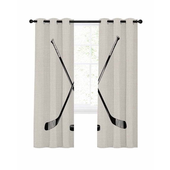 Beige Blackout Curtains, Light Blocking Print Window Curtains, Simple Gradient Ice Hockey Funny Sport Game Art Thermal Insulated Window Drapes for Living Room Kitchen Cafe 2 Panels, 104"W x 52"L