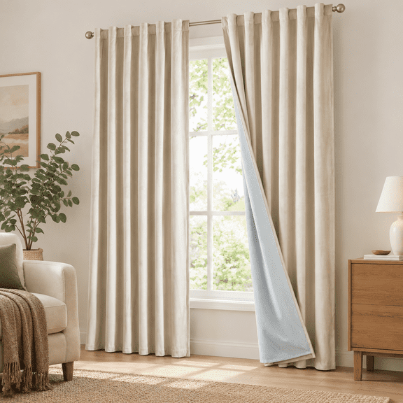 Beige Blackout Polyester Curta84 Inch Long Thermalulated Room Darkening Lined Curtain Drapes Luxury Tab Windows For Bedroom Living
