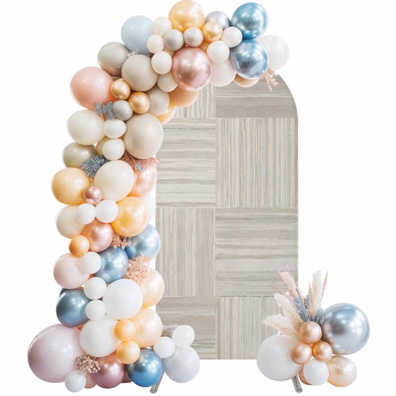 Beige Block Stripe Arch Backdrop Cover 4 FT Neutral Geometric Textured Light Beige Stretchy Elastic Arch Stand Covers Spandex Arched Background Birthday Wedding Party Decoration (No Stand)