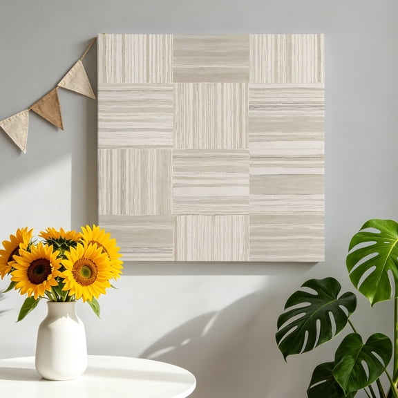 Beige Block Stripe Canvas Wall Art, Neutral Geometric Textured Light Beige Pictures Wall Decor Wooden Framed Artwork Art Prints for Living Room Hallway Bedroom Office 8"x8"