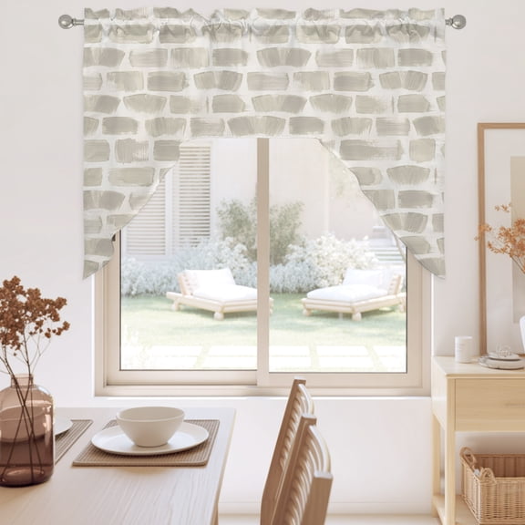 Beige Blocks Swag Valance for Windows, Modern Abstract Boho Geometric Plaid Swag Curtains Valances for Small Window Treatment Rod Pocket for Kitchen Bathroom 1 Panel 56x36in