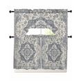 thumbnail image 1 of Beige Blue Boho Swag Curtains for Living Room/Bedroom Windows, Medieval Vintage Ethnic Floral Abstract Kitchen Curtains and Valances Set 36 Inch Length, Light Filtering Swags Valance Curtain Panels, 1 of 5
