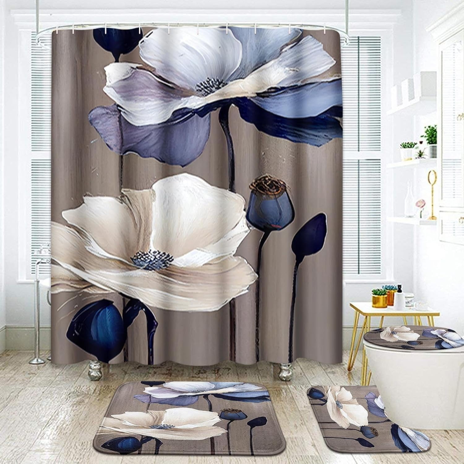 Brown Beige Bathroom Set With Shower Curtain And Rugs And Accessories Brown  Grey Abstract Shower Curtain Set Modern Abstract Bathroom Decor 3 Pcs, image size:1500x1500