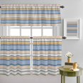 thumbnail image 1 of Beige Blue Brown Stripe Curtain Tier and Valance Set 3 Piece, Modern Minimalist Line 3-inch Rod Pocket Window Tier Curtains Valance for Kitchen Living Room, 1 of 9