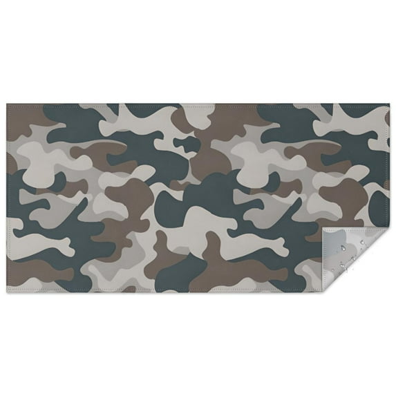 Beige Blue Camo Mixed Shapes Pattern Rectangle Tablecloth 60"x120",Waterproof Polyester Rectangle Table Cloth, Wipeable Spillproof Polyester Tablecloth for Dining, Camping, Indoor and Outdoor