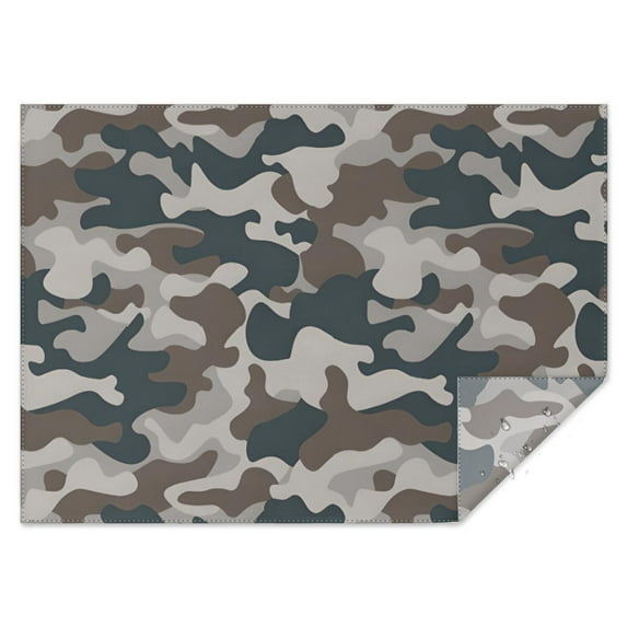 Beige Blue Camo Mixed Shapes Pattern Rectangle Tablecloth 60"x84",Waterproof Polyester Rectangle Table Cloth, Wipeable Spillproof Polyester Tablecloth for Dining, Camping, Indoor and Outdoor