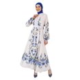 thumbnail image 1 of Beige - Blue - Floral - Button Collar - Unlined - Modest Dress - Refka, 1 of 5