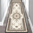 thumbnail image 1 of Beige Blue Medallion Hallway Runner Rug, Traditional French Country Long Floor Mat, Non-Slip Washable Vintage Ornate Rug for Entryway Kitchen, 1 of 9