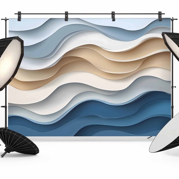 Beige Blue Ombre Backdrop for Photography, Fabric Photo Background Backdrop, Moire Abstract Artwork Photo Booth Background for Portrait Photoshoot Video Wedding Studio Decoration Banner 7x5ft