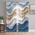 thumbnail image 1 of Beige Blue Ombre Semi Sheer Curtains 96 Inch Length 2 Panels Set, Moire Abstract Artwork Sheer Kitchen Curtain Privacy Voile Window Curtain for Living Room Bedroom Rod Pocket Drapes, 1 of 7