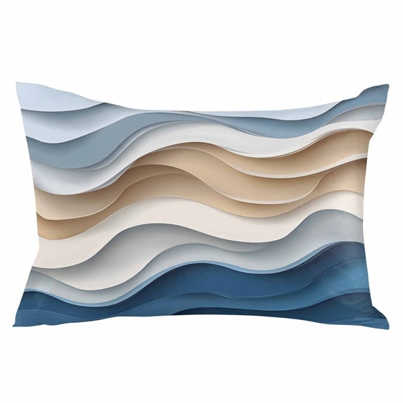Beige Blue Ombre Throw Pillow Cover 20 x 30 Inch Decorative Pillow Cover Moire Abstract Artwork Lumbar Pillowcase Seasonal Rectangle Cushion Case for Couch Sofa Bed Living Room