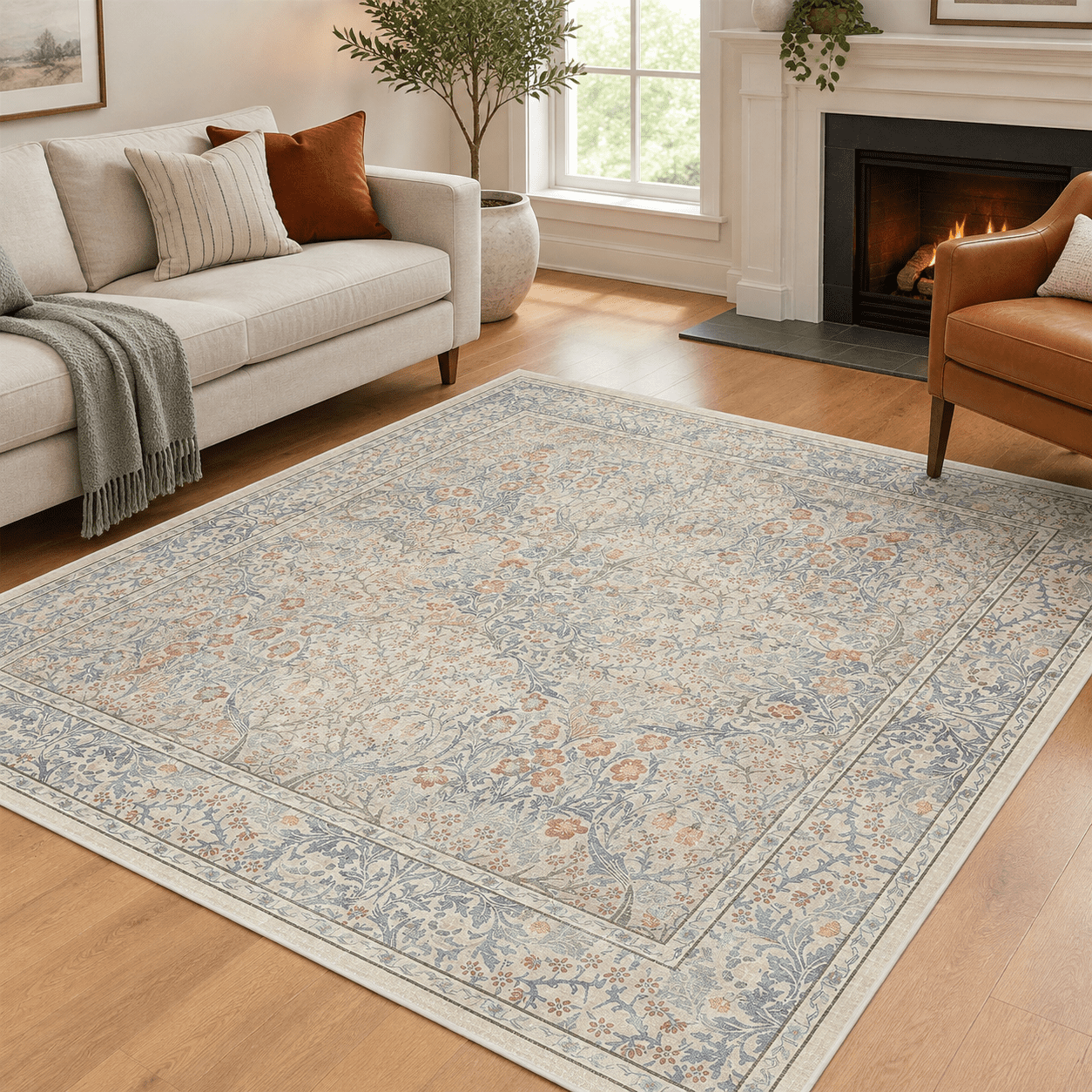 Pastel Patterned Rug Beige Blue Square 6x6 Rug For Living Room - Flarea Bedroom Home Office ...