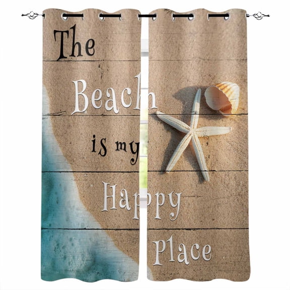 Beige Blue Summer Beach Blackout Curtains for Bedroom Living Room Darkening Curtains 96 Inches Long Coastal Starfish Nautical Ocean Window Curtain 2 Panels Set Window Treatment Grommet Drapes 52"x96"