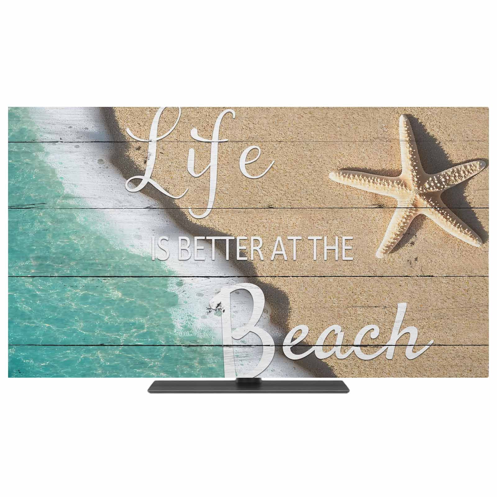Beige Blue Summer Beach TV Dust Cover,Stretchable TV Screen Desktop ...