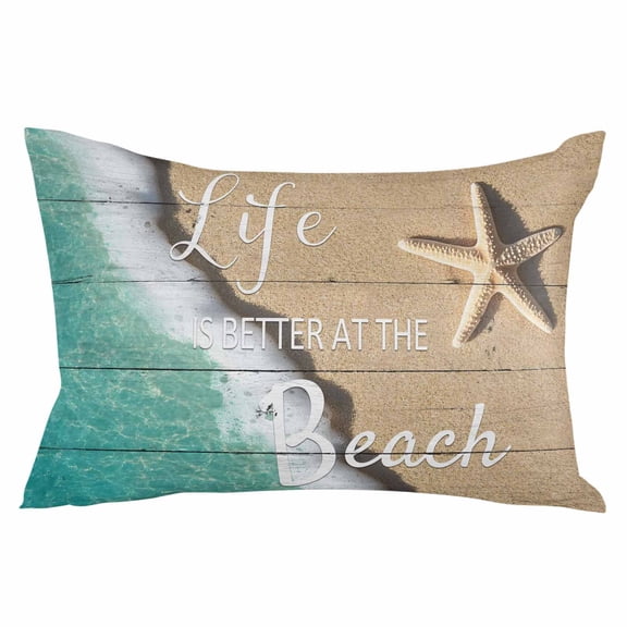 Beige Blue Summer Beach Throw Pillow Cover 20 x 36 Inch Decorative Pillow Cover Coastal Nautical Starfish Ocean Lumbar Pillowcase Seasonal Rectangle Cushion Case for Couch Sofa Bed Living Room