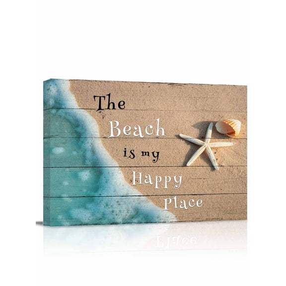 Beige Blue Summer Beach Wall Art for Living Room,Canvas Picture Wall Decor for Bathroom Bedroom,Coastal Starfish Nautical Ocean Painting Artwork for Office Kitchen Hallway Dining Room Decor 12"x16"