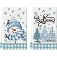 thumbnail image 1 of Beige Blue Xmas Tree Snowman Christmas Kitchen Towels Dish Towels, 18x26 Inch Holiday Bird Believe Winter Decoration Hand Towels Set of 2, 1 of 6
