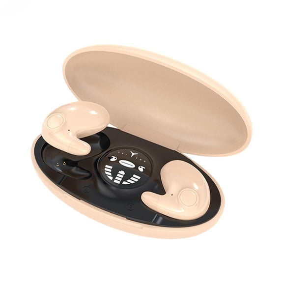 Beige Bluetooth 5.3 Sleep Earbuds Mini TWS Wireless Earphones with Charging Case Touch Control Waterproof Invisible Sleeping Headphones for Side Sleepers Workout Travel