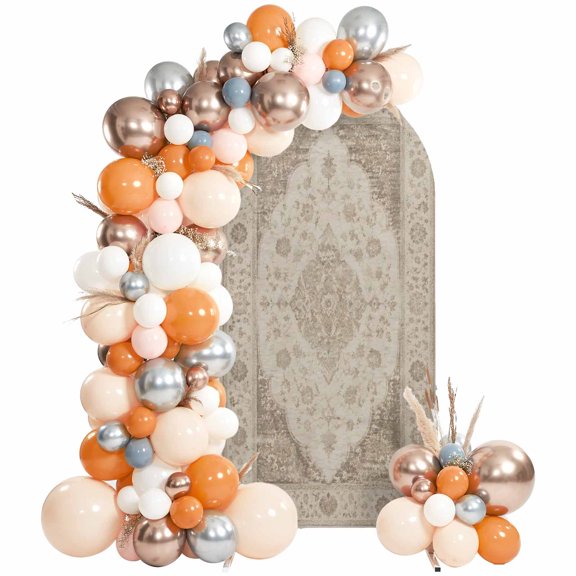 Beige Boho Arch Backdrop Cover 6Ft, Wedding Arch Covers Stretchy Backdrop, Retro Ethnic Tribe Abstract Art Fitted 2 Sided Arched Photo Background for Birthday Party Decorations