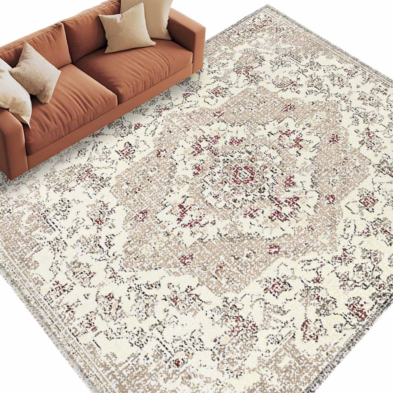 Beige Boho Area Rugs Collection 5'x8', Middle Century Ethnic Vintage ...