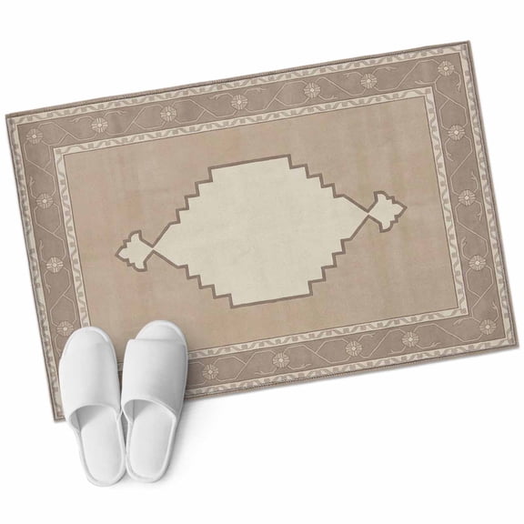 Beige Boho Bathroom Rug Washable 2x3 Entryway Rug Non Slip Southwestern Ethnic Abstract Art Front Door Mat Low Pile Indoor Doormat Throw Floor Carpet for Kitchen Bedroom Entrance