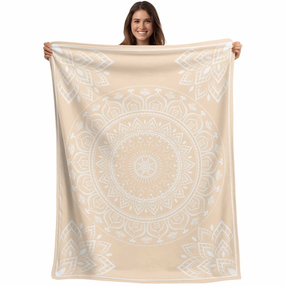 Beige Boho Blanket Soft Cozy Warm Throw Blanket for Couch, Plush Fuzzy Flannel Fleece Blankets for Sofa, Farmhouse Middle Century Abstract Geometric Bed Blankets Lightweight Gifts for Women, 50"x60"