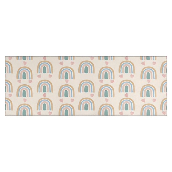 Beige Boho Bohemia Rainbows Hearts Pattern Kitchen Rug Mat,Kitchen Runner Rugs Non Skid Washable,Decorative Kitchen Floor Mats for Kitchen,Sink,Laundry,17"X47"