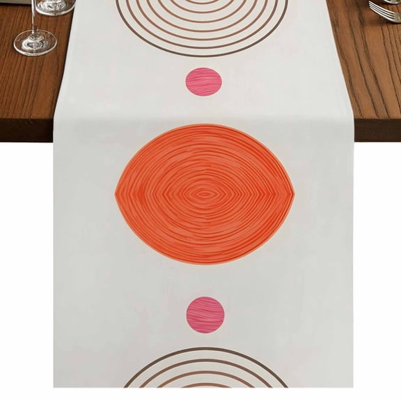 Beige Boho Burlap Cotton Table Runner 13x36 Inches Short, Modern Abstract Art Geometric Striped Farmhouse Table Runners, Outdoor Dining Tablecloths Decor for Baby Shower/Party/Wedding