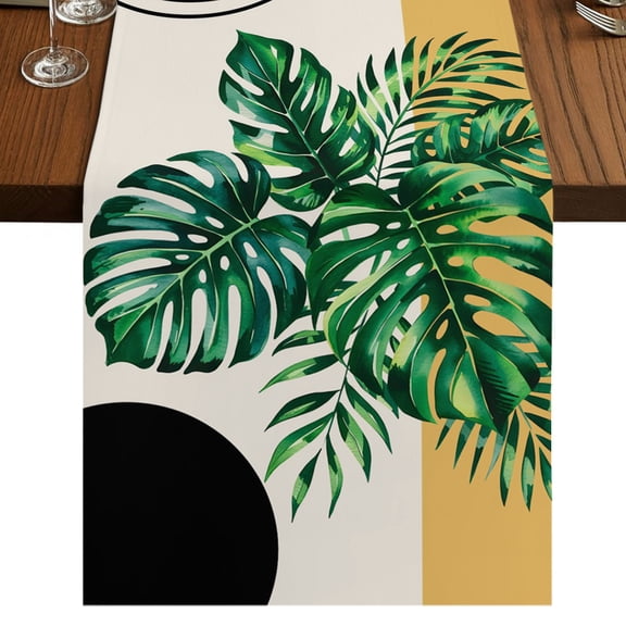 Beige Boho Burlap Cotton Table Runner 13x36 Inches Short, Tropical Palm Tree Modern Abstract Art Farmhouse Table Runners, Outdoor Dining Table Decor for Baby Shower/Party/Wedding