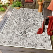 Beige Boho Distressed Texture Outdoor Rug For Patio Balcony Porch Deck Garden Washable Waterproof Outside Area Rug Vintage Bathroom Camping Non Slip Carpet 5x6ft