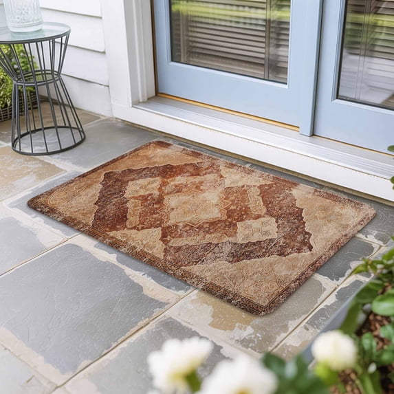 Beige Boho Door Mat Indoor Outdoor,Ethnic Modern Geometric Abstract Art Western Non Slip Welcome Mat with Rubber Backing,Absorbent Fabric Front Door Mats Entryway Rug for Home Patio Entrance 16"x24"