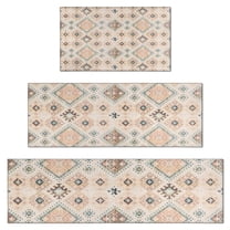 Beige Boho Ethnic Geometric Pattern Kitchen Rugs Sets Of 3,Kitchen Runner Rugs Non Skid Washable,Decorative Kitchen Floor Mats for Kitchen,Sink,Laundry,17"x30" 17"x47" 17"x59"