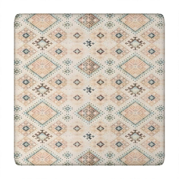 Beige Boho Ethnic Geometric Pattern Square Fitted Tablecloth with Elastic Edge,Square Table Cover,Washable Elastic Table Cover for Home Kitchen Party Decor 34"x34"